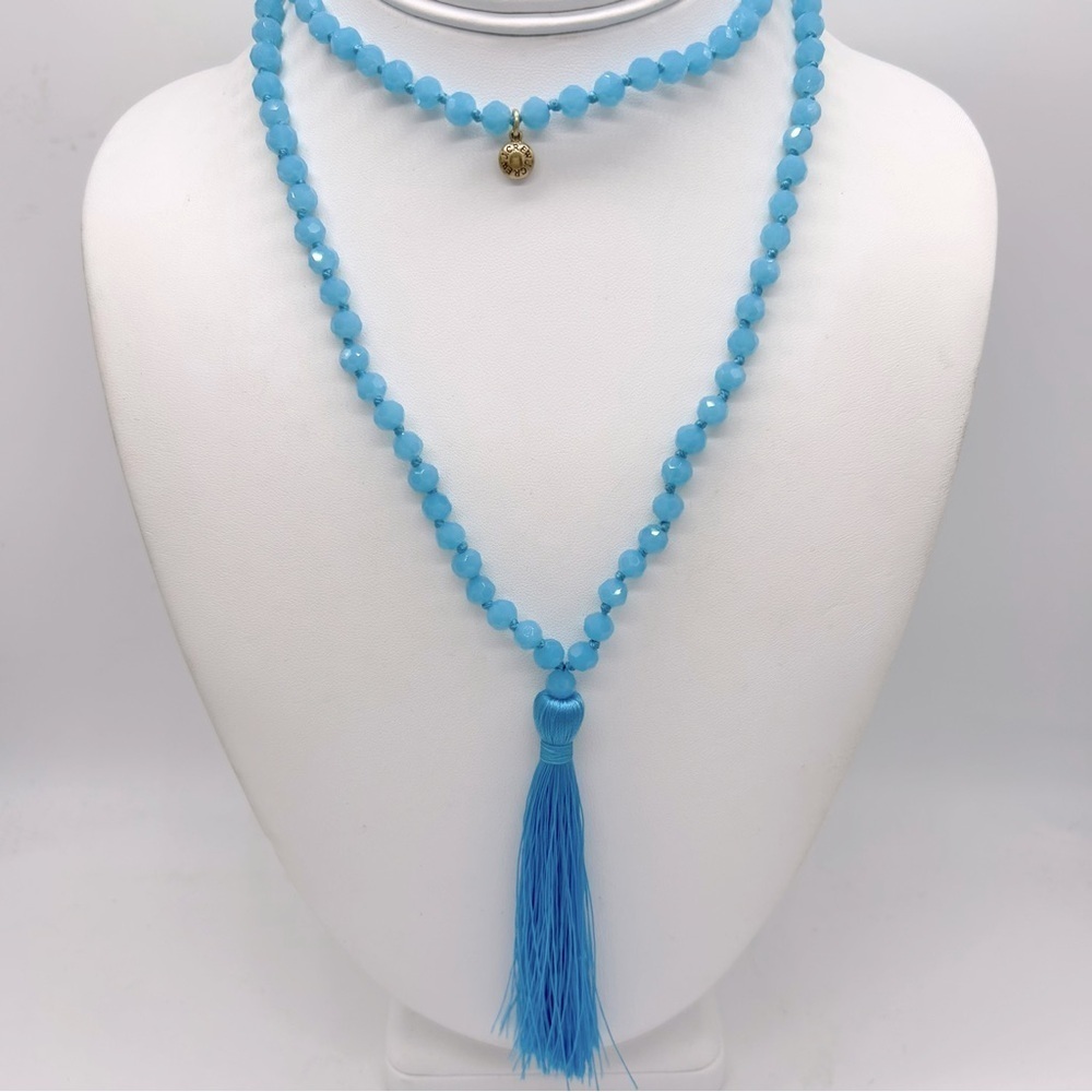 J. Crew Blue Beaded Tassel Pendant Necklace